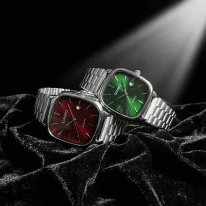 Casio Black Vintage Watch Couple Set Pine Green Dial