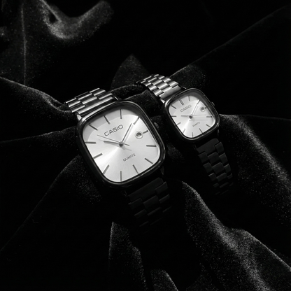 Casio Black Vintage Watch Couple Set Deep Navy Blue Dial