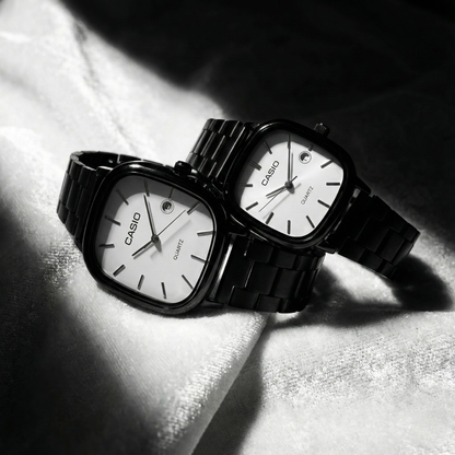 Casio Gray Vintage Watch Couple Set Midnight Black Dial