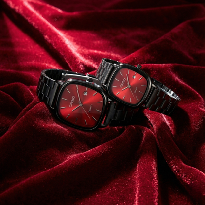 Casio Gray Vintage Watch Couple Set Midnight Black Dial