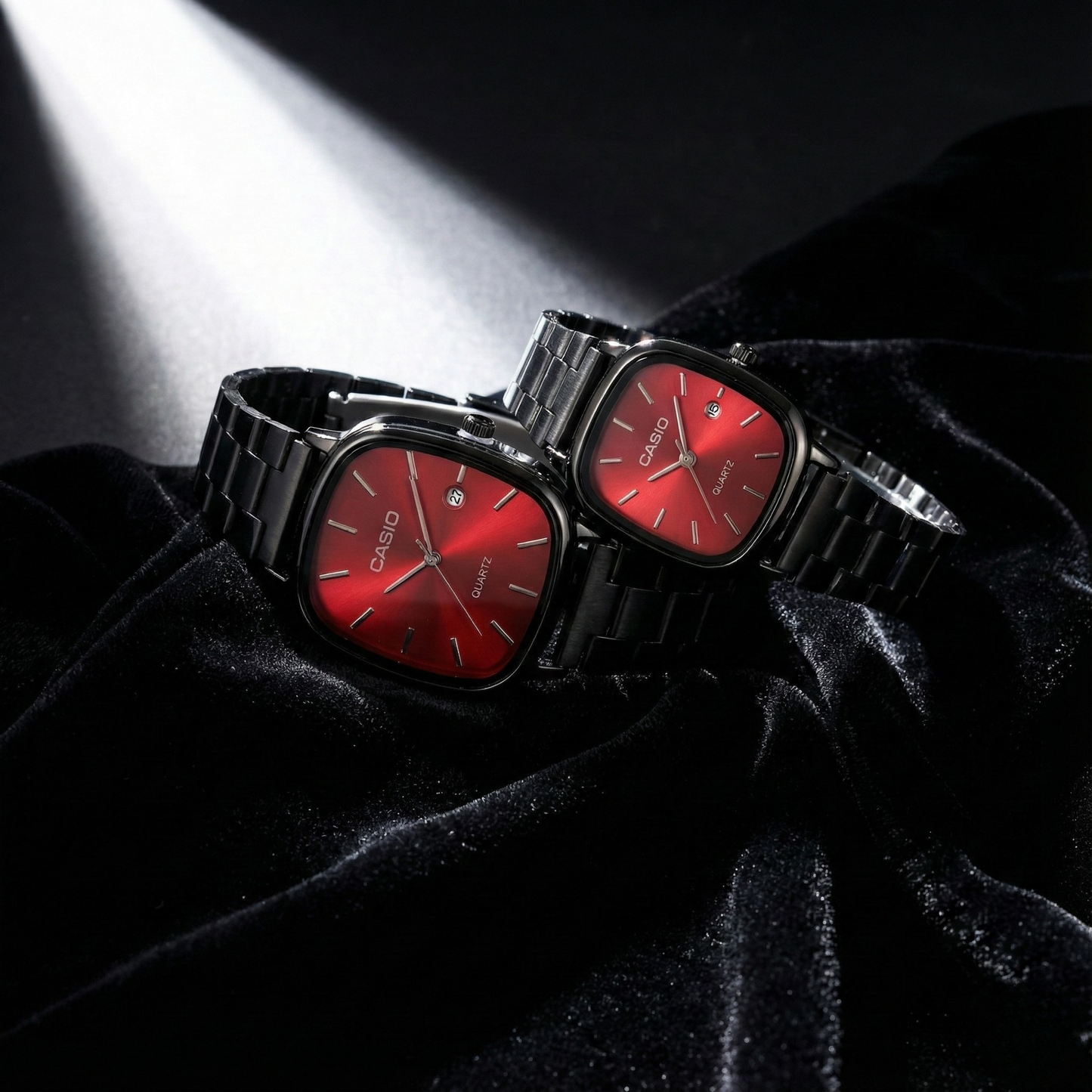 Casio Gray Vintage Watch Couple Set Snow White Dial