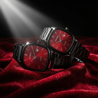 Casio Black Vintage Watch Couple Set Midnight Black Dial