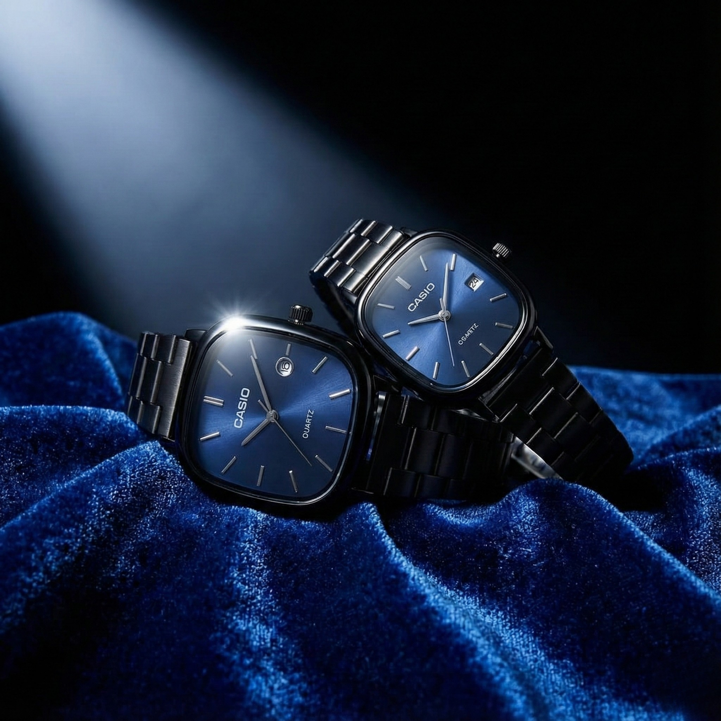 Casio Black Vintage Watch Couple Set Snow White Dial