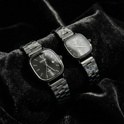 Casio Gray Vintage Watch Couple Set Snow White Dial