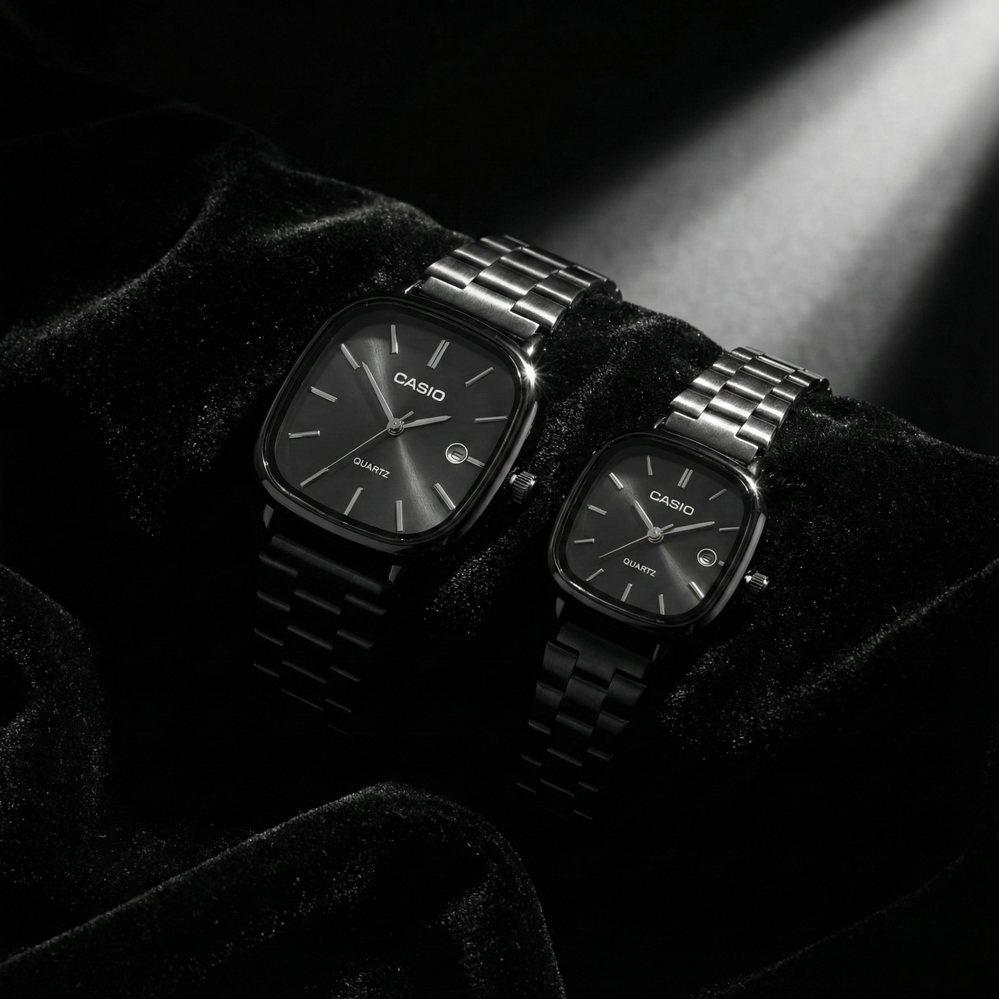 Casio Gray Vintage Watch Couple Set Deep Navy Blue Dial