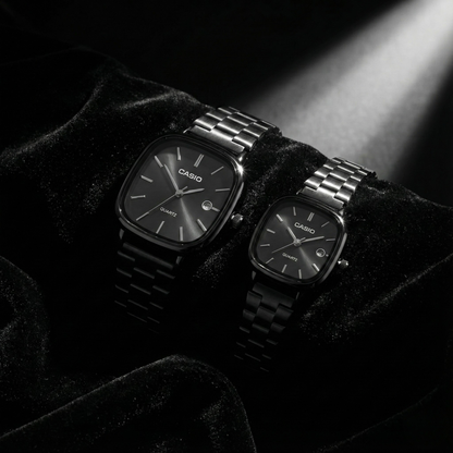 Casio Gray Vintage Watch Couple Set Snow White Dial