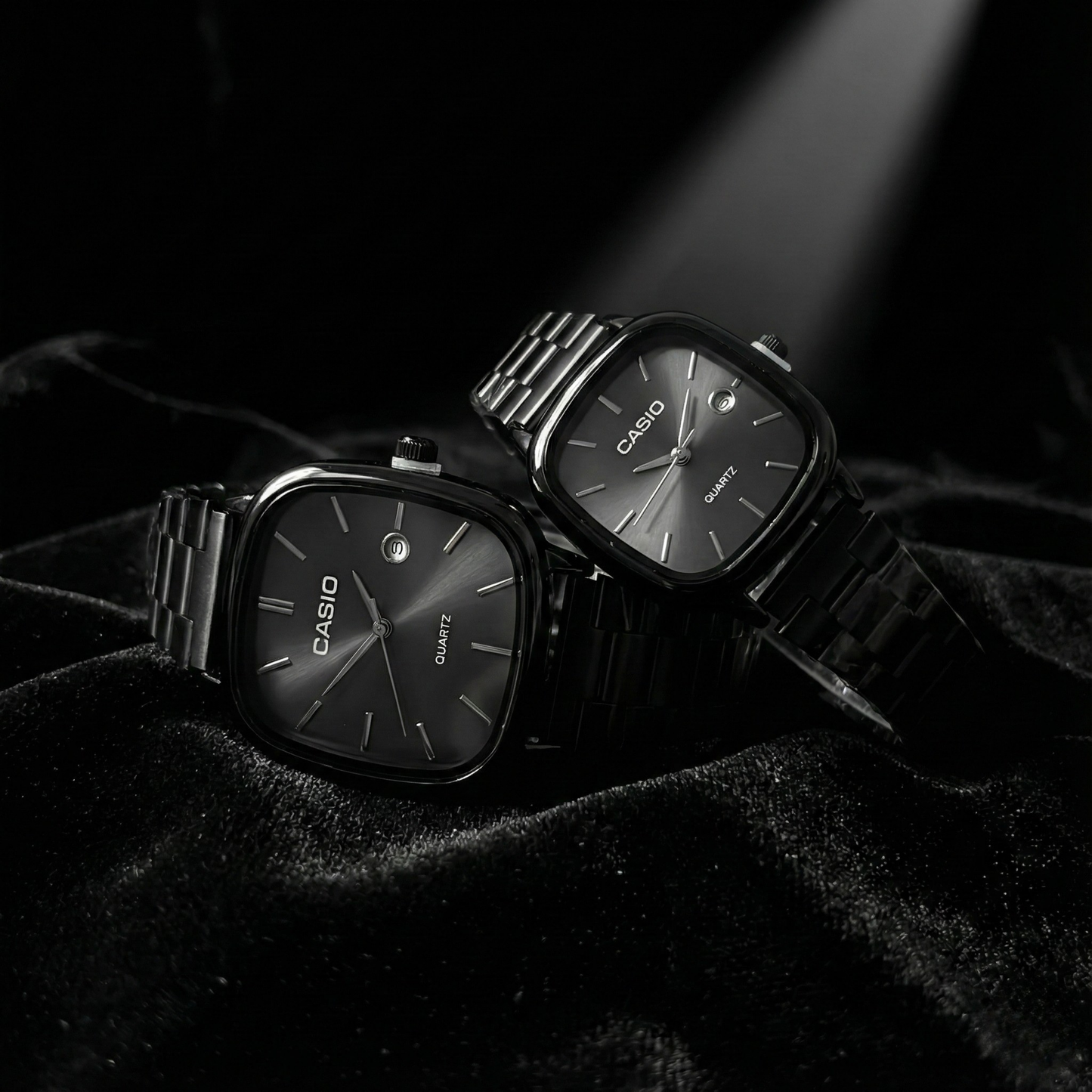 Casio Gray Vintage Watch Couple Set Midnight Black Dial