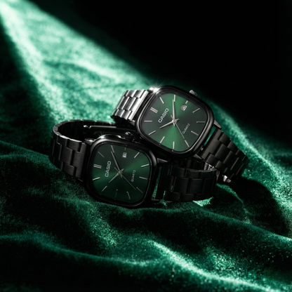 Casio Gray Vintage Watch Couple Set Midnight Black Dial