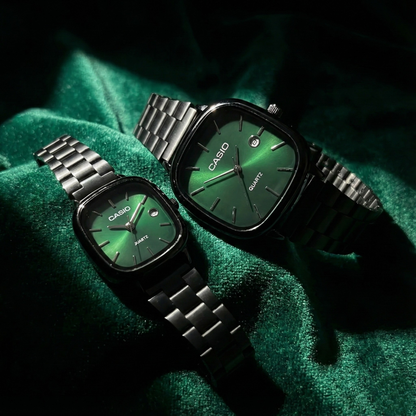 Casio Gray Vintage Watch Couple Set Snow White Dial