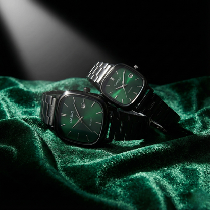 Casio Gray Vintage Watch Couple Set Midnight Black Dial