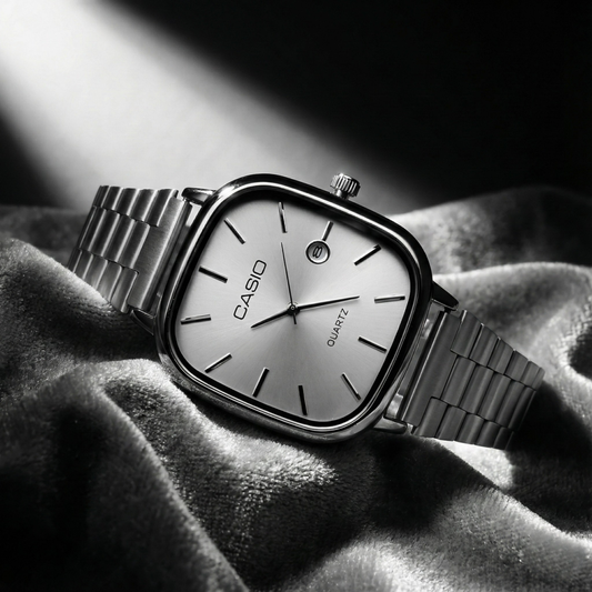 Casio Gray Vintage Watch Snow White Dial