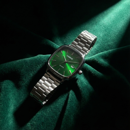 Casio Black Vintage Watch Snow White Dial