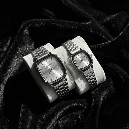 Casio Black Vintage Watch Couple Set Snow White Dial