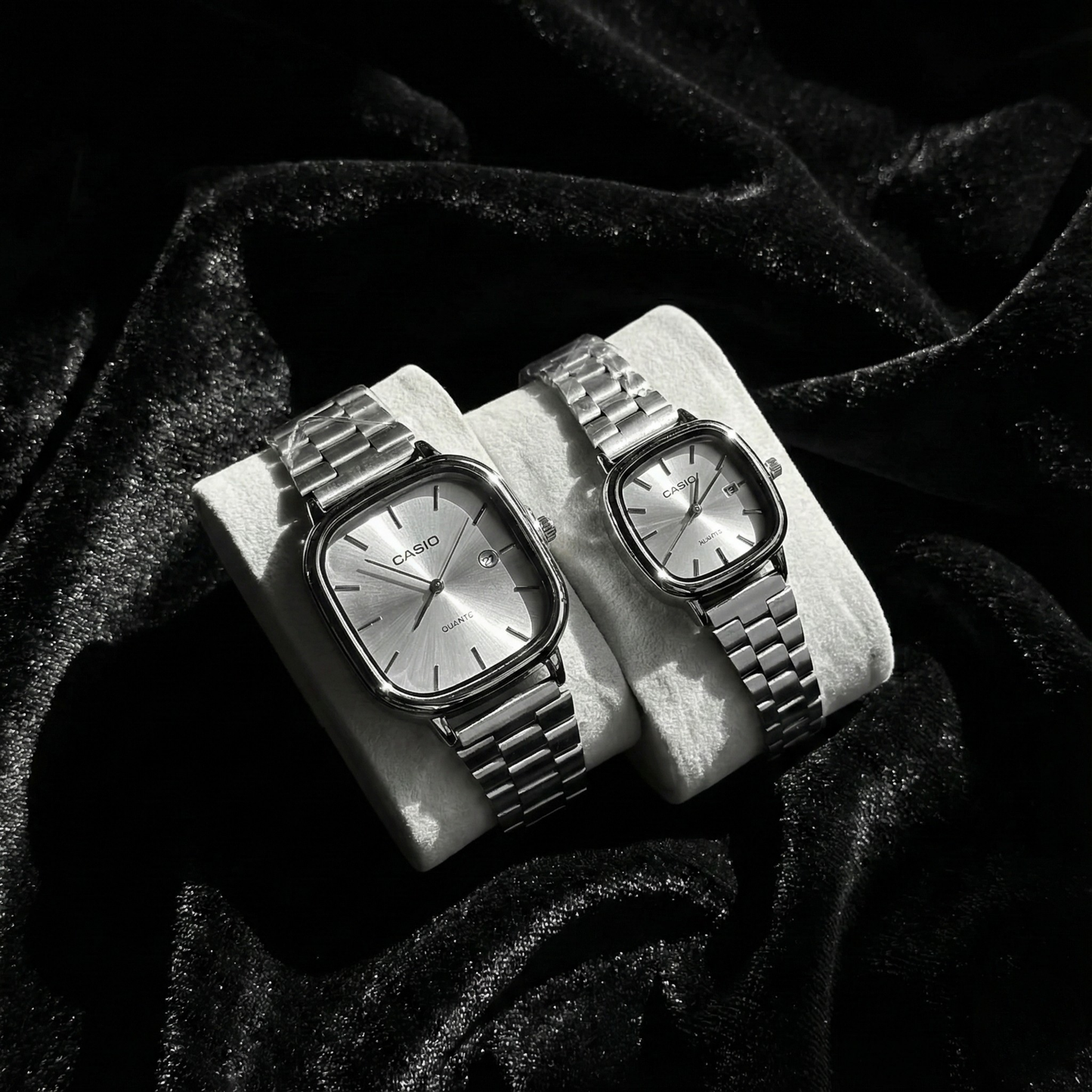 Casio Gray Vintage Watch Couple Set Snow White Dial