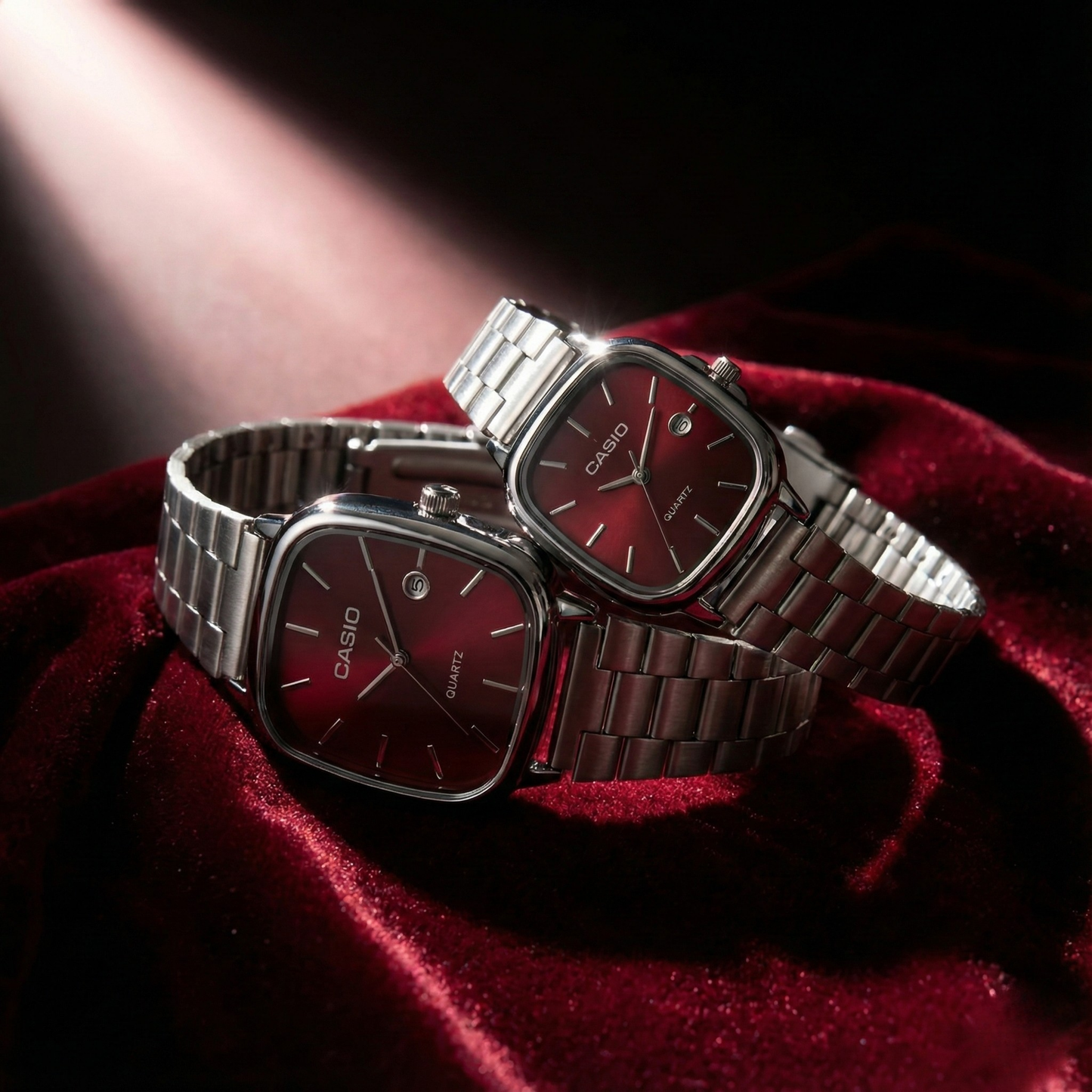 Casio Black Vintage Watch Couple Set Snow White Dial