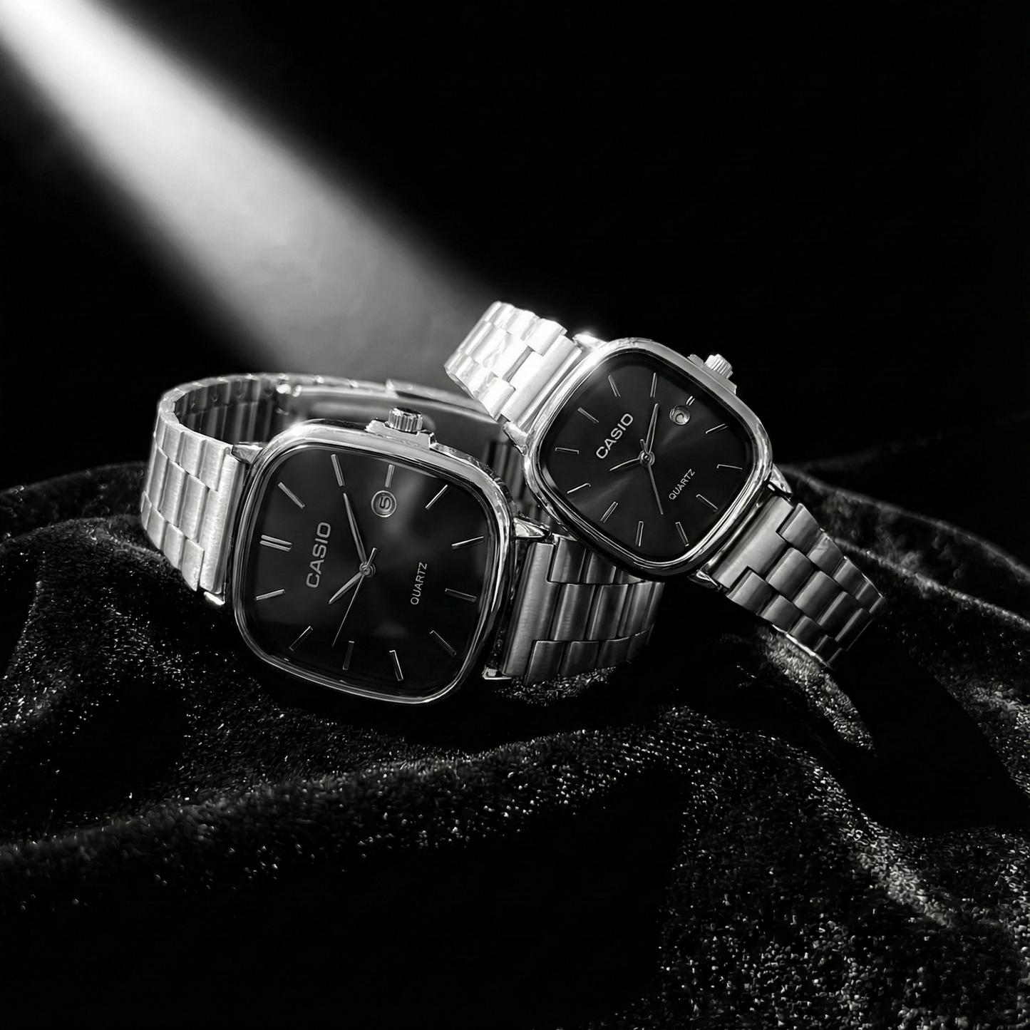 Casio Black Vintage Watch Couple Set Midnight Black Dial