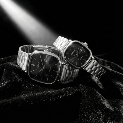 Casio Gray Vintage Watch Couple Set Snow White Dial