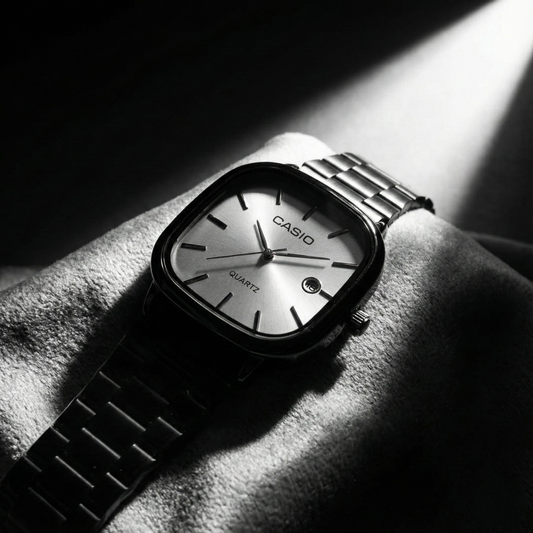 Casio Black Vintage Watch Snow White Dial