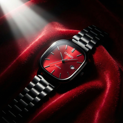 Casio Gray Vintage Watch Cherry Red Dial